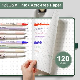 EMSHOI A5 Notebook Dotted Journal - 120gsm Thick Paper, Hardcover Leather Dot Grid Notebook for Bullet Journaling with 160 Pages, Journal Stencils, Inner Pocket, 21 x 14.5 cm, Rose Gold