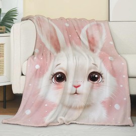 Bunny Blanket for Girls Adults, Flannel Bunny Blankets Gifts, Pink Bunny Throw Blanket for Sofa Couch Bed Living Room Soft Warm Cozy Bunny Decor 60" x 50"