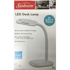 New SUNBEAM Flexible Neck LED Desk LAMP Adjustable Light Energy Star (White)