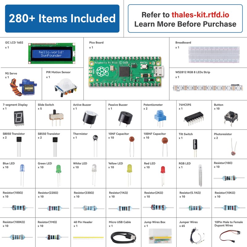 SUNFOUNDER Raspberry Pi Pico Ultimate Starter Kit with Detailed Online