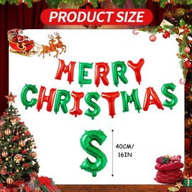 Satiskid 16 Inch Merry Christmas Letter Balloons, Xmas Foil Balloons Garland, Christmas Decorations Banner, Inflatable Christmas Balloons Kit, Xmas Ornament Party Supplies (Red & Green)