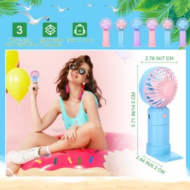 Woanger 15PCS Mini Handheld Fan Bulk 3 Speeds USB Hand Fans with Base Battery Operated Small Portable Desk Fan Electric Eyelash Fan for Wedding Travel Camping(Pink, Blue, Purple)