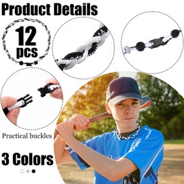 Zeyune 12 Pcs 18" Baseball Necklace for Boys Three Braided Rope Tornado Titanium Baseball Rope Necklace for Men Sport(Black,Gray,White)