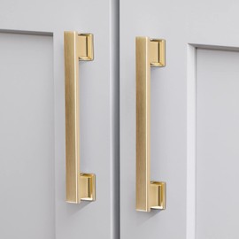 VEHCIL 20 Pack Square Brushed Brass Cabinet Pulls, 5 Inch(128mm) Hole Centers Gold Cabinet Handles Hardware for Kitchen Cupboard Closet Bathroom Dresser Drawer, Solid Zinc Alloy