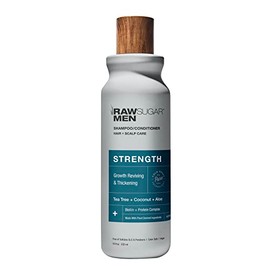 RAW SUGAR Men's 2-in-1 Tea Tree, Coconut and Aloe Strength Shampoo & Conditioner - 18 oz (Pack of 1) + Loofah