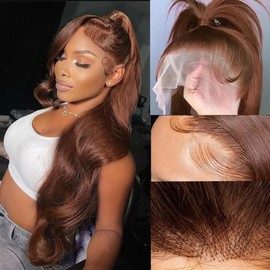 WUANYO Chocolate Brown Lace Front Wig Human Hair For Women 180% Density 360 Hd Body Wave Lace Frontal Wigs Human Hair Glueless Wigs Human Hair Pre Plucked With Baby Hair 22 Inch