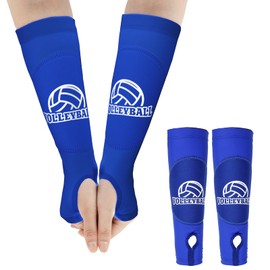 Forearm Sleeves with Thumb Hole Navy Blue Arm Sleeves with Protection Foam Pads Unisex Passing Hitting Padded Volleyball Sleeves for Girls Youth, 1 Pair