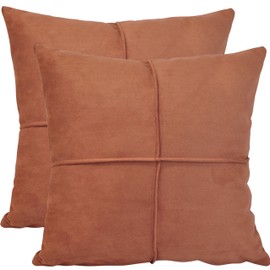 Terra Cotta/Rust Brown Pillow Covers Set of 2 Faux Suede Soft Leather Like Decorative Square Pillowcases for Couch Sofa Couch Chairs Vegan Suede Cushion Covers Rustic Modern Farmhouse Decor 16 x16