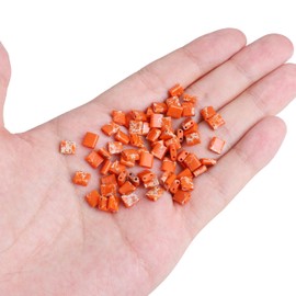 Beadia Cuentas de piedra de jaspe imperial naranja, cuentas Tila de 5x5mm cuadradas, cuentas espaciadoras de 2 agujeros para hacer pulseras y aretes DIY, 15 pulgadas/hebra