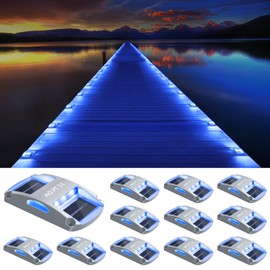 AGPTEK Solar Driveway Lights 12 Pack, Outdoor Deck Dock Marine LED Solar Powered Waterproof Driveway Marker Lights for Warning Step, Sidewalk, Pathway, Garden, Yard (Blue Light)