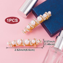 OIIKI Pearl Hair Snap Clips for Wedding, Elegant Rhinestones Pearl Barrettes with Pins for Women, Brides, Parties, Daily Use - Gold, Style 2, 1pcs
