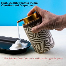 GIRLUFO Handmade Brown Foam Soap Dispenser,Ceramic Hand Soap Dispenser with Gold Pump,12oz Foaming Soap Dispenser Bathroom for Hand Wash,Kitchen Hand Soap Dispenser for Dish Soap