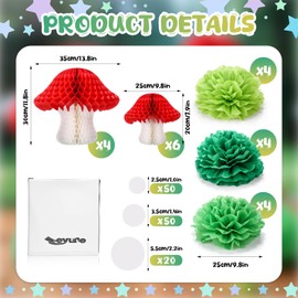 Yexiya 22 Pcs Mushroom Honeycomb and Flowers Honeycomb Ball Hanging Tissue Paper Pom Decorations for Baby Shower Party of Fairy Garden Jungle Wonderland Birthday Nursery(Green)
