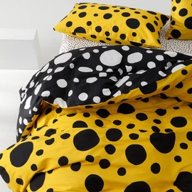CLOTHKNOW Yellow Black Dot Bedding Set - 3Pcs Full Size Comforter Sets with 2 Pillowcases - Modern Polka Dot Design - All Seasons - Cotton/Microfiber - Machine Washable