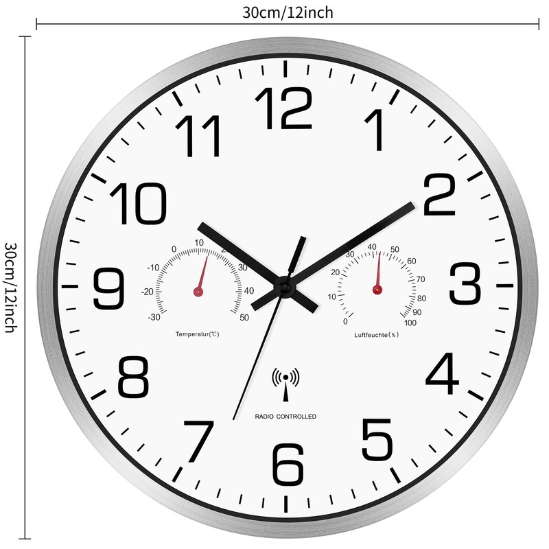 Couperos Wireless Wall Clock Silent with Thermometer and Hygrometer Wireless