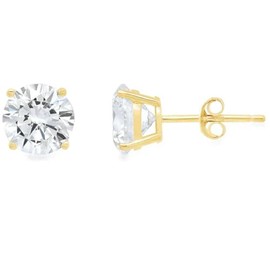 Paris Jewelry 14k Yellow Gold 1/4 Carat Round Created Diamond 4 Prong Solitaire Stud Earrings 4mm