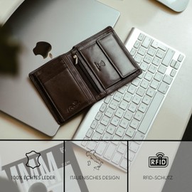 Baur Men's Genuine Leather Wallet with RFID Protection, Portrait Format, Wallet with Coin Compartment, Wallet with Many Card Slots, dark brown, Portrait format standard