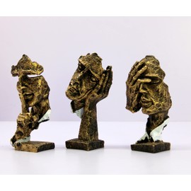 ESPLANADE Human Faces - Zen Sculpture Showpiece - Set of 3 | See No Evil, Hear No Evil, Speak No Evil | Face Expressions Statement Pieces | Home Decor | Resin - Brown - 6.5" Inches