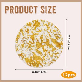 Ptwola 12Pcs Disposable Gold Placemats, 13 Inch Round Gold Foil Mesh Pressed Fall Table Mates Metallic Thin Doilies Runner for Wedding Birthday Holiday Party Dining Table Home Decoration