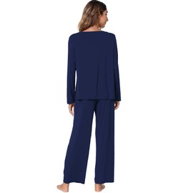 WiWi Womens Viscose from Bamboo Pajamas Set Soft Long Sleeve Sleepwear with Pockets Tops and Pants Lounge Pjs S-XXL, Navy, X-Large