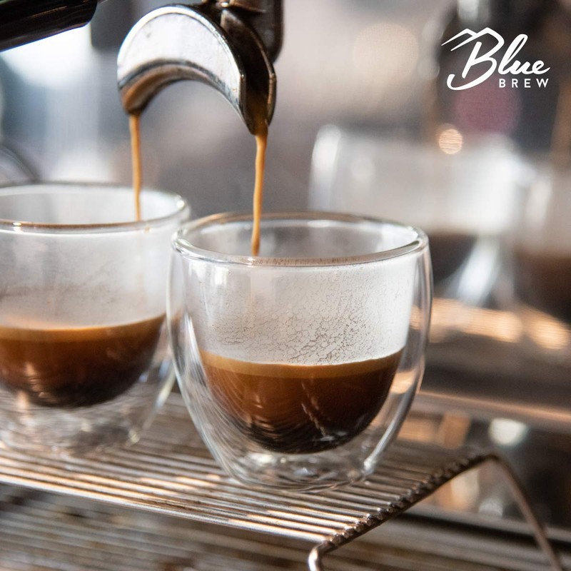 BLUE BREW 2.5oz Expresso Shots Cup, Double-Walled Insulated Glass Coffee