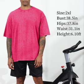 Fkatuzi Oversized Cotton Solid T Shirts for Men Vintage Acid Wash Tshirt Streetwear Basic Tees Baggy Loose Unisex Tops (Pink,S,Small)
