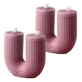 U Shaped Pillar Candles, Scented Candles, Ribbed Aesthetic Home Decorative Candle, Modern Geometric Small Candle, Pink Home, Living Room, Shelf Decor, 2 Pack
