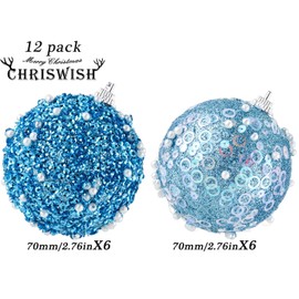 ChrisWish - Adornos de bola de Navidad de 12 quilates, decoración de bola de Navidad azul bebé, bolas colgantes de plástico inastillables para fiestas navideñas (70 mm/2.76 pulgadas)