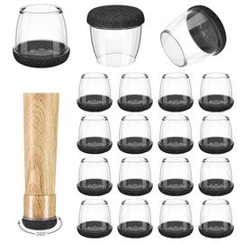 16 Pack Chair Leg Floor Protectors for Hardwood Floors, Round Rubber Furniture Sliders, 360°Felt Pad Bottom Wrapped Thickening Silicone Furniture Legs Caps Covers(Round,Clear-Black-L Plus)