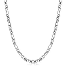 Fiusem Silver Tone Figaro Chain Necklace for Men, 3.5mm Stainless Steel Necklace Chain for Men Women 20 Inch