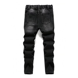 WDIRARA Boy's Cross Graphic Ripped Skinny Jeans Distressed Elastic Waist Denim Pants Black 11Y