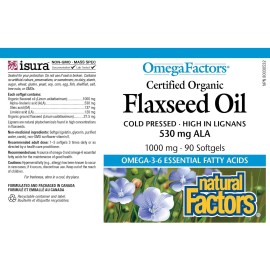 Natural Factors Omega Factors Organic Flaxseed Oil 530 ALA,1000mg,90 Softgels
