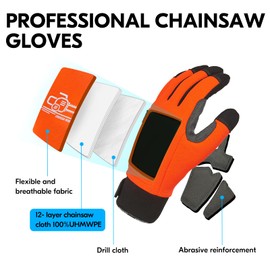 Vgo... Chainsaw Gloves 12-Layer on Both Hands Back, Anticuti Gloves Slash Proof, Safety Forestry Work Gloves with Touchscreen
