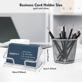 FLATRI 2 PCS Business Card Holder, Gold and Silver Business Card Holder Case, Metal Office Desk Accessories for Office Home Exhibition, 100 Card Capacity