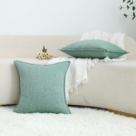 LIGICKY Set of 2 Sage Green Linen Throw Pillow Covers 18x18 Inch Teal Decorative Throw Pillow Covers for Living Room Couch Bed Sofa Rustic Farmhouse Boho Home Decor