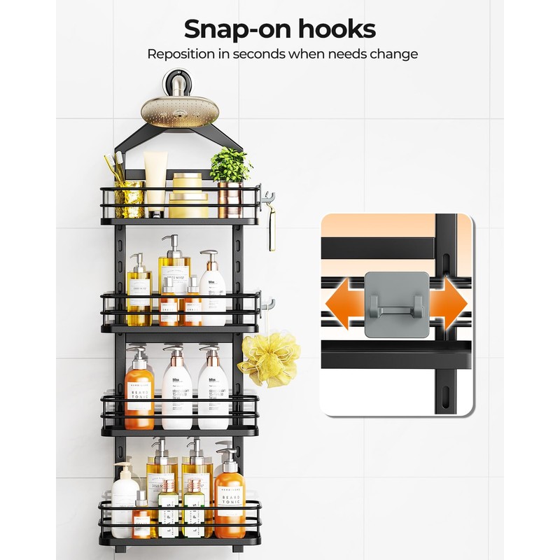 ODesign 4 Tier Height-Adjustable Shower Caddy Hanging Anti-Swing-Over The Shower