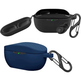 [2-Pack] easyBee Hülle Kompatibel mit JBL Wave Buds [mit 2 Karabiner], Flüssiges Silikon Case Ultradünn Stoßfest Schutzhülle Bluetooth Kopfhörer Tasche - Schwarz und Blau