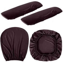 Tallew 4 Pcs Office Chair Covers Set Computer Universal Protective Stretchable Chair Seat Covers Desk Armrest Cover Pads Office Cushion Backrest for Rotating(Regular,Coffee)