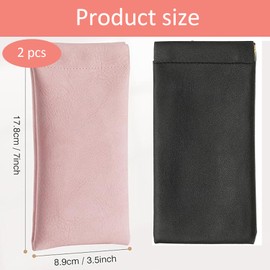 BRDTKUGV 2 Pcs Soft Eyeglass Case, Lightweight Portable Squeeze Top Sunglasses Pouch, Leather Thin Glasses Holder for Travel, Protective Eyewear Cases for Women, Men, and Kids