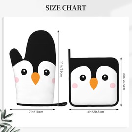 Novelty Funny Penguin Oven Mitts and Pot Holders Sets of 4, Heat Resistant Silicone Oven Mittens and Potholders Gloves Hot Pads for Kitchen Cooking Baking Grilling BBQ Chef
