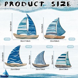 Wesiti 5 Pcs Wooden Sailboat Wall Decor Nautical Wall Decor Sailboat Wall Art Hanging Sailboat Wall Sculpture Coastal Theme Vintage Ornaments for Home Bathroom Living Room Bedroom Decorations