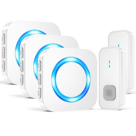 SURFOU Doorbell Waterproof Wireless Doorbell Easy Install at 1,300ft Long Range Loud Enough with 55 Chimes 5 Volume Levels LED Flash Door Bell for Home Classroom Apartment,2 Push Buttons 3 Receivers