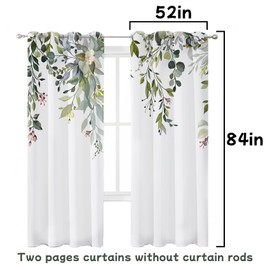 MIZSYE White Curtains 84 Inch Length 2 Panels Set Floral Drapes Noise Reducing Thermal Curtains for Bedroom Living Room Decor 52" W x 84" L