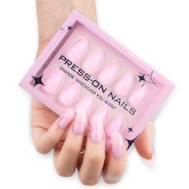 Press on Nails Short Almond Pink Fake Nails Natural Color Soft Gel Nail Tips Long Lasting False Nails Natural Nails Solid Color Full Cover Glossy Glue on Nails False Nail 30 Pcs