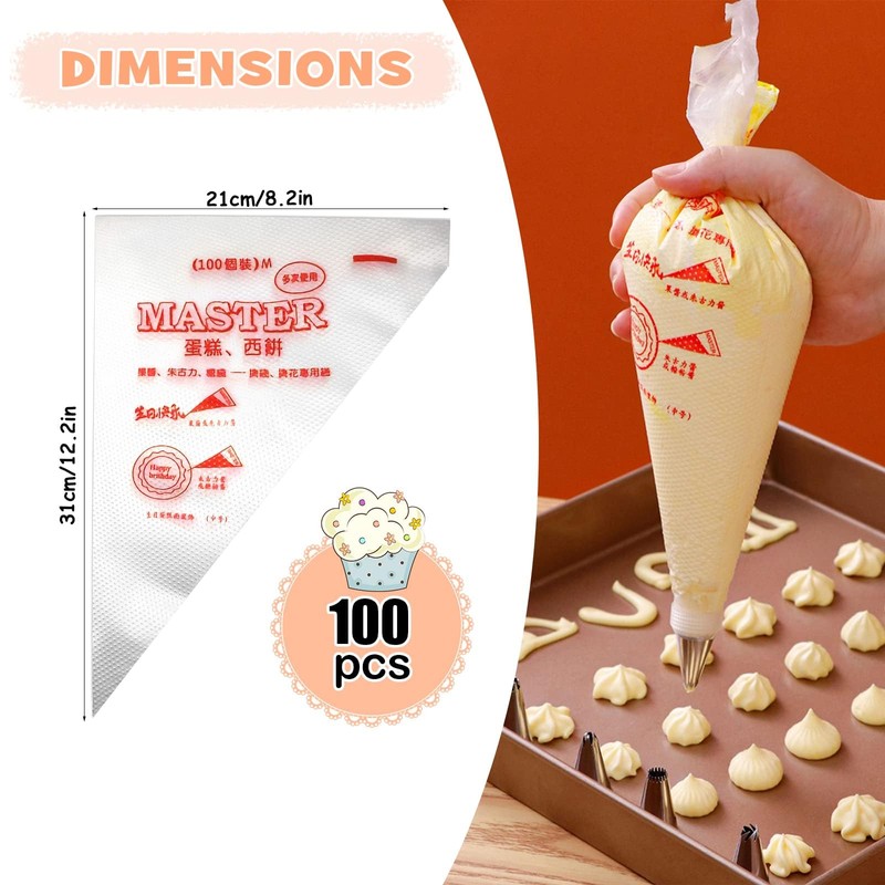 SelfTek 100Pcs Disposable Icing Piping Pastry Bags, Frosting Bag Cake
