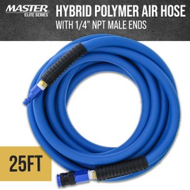 Master Elite Series 25-Foot Hybrid Polymer Air Hose with 1/4" NPT Male Ends - Universal Aluminum Quick Coupler and Plug - HD Lightweight Super Strong & Flexible 3/8" ID - Spray Gun Air Tool Compressor