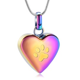 Pet Cremation Jewellery for Ashes Pendant Paw Print Pet Heart Urn Necklace Memorial Keepsake Jewellery for Pet/Dog/Cat Ashes, Stainless Steel, No Gemstone