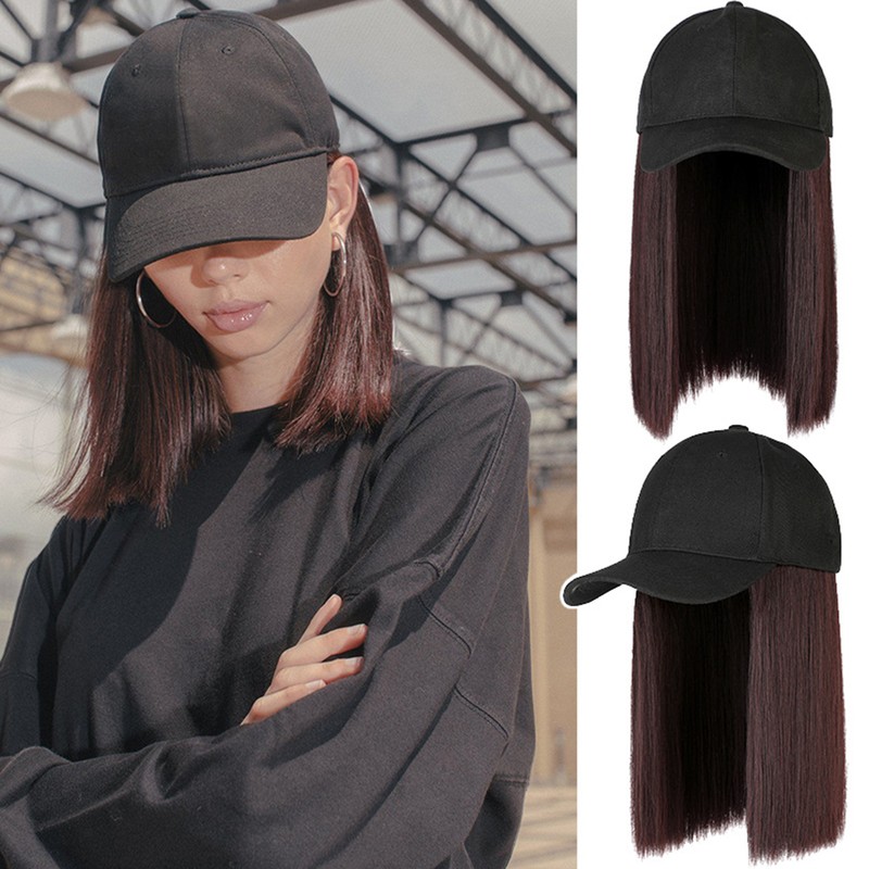 Short Straight Hair Wig with Cap Women's Baseball Cap Wigs