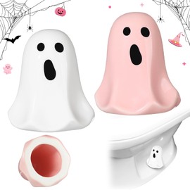 Wonderjune 2 Pack Toilet Bolt Caps Decorative Toilet Bolt Screw Covers Ceramic Cute Bathroom Decor Fun Themed Gadgets Bathroom Replacement Parts (Pink, White,Ghost)