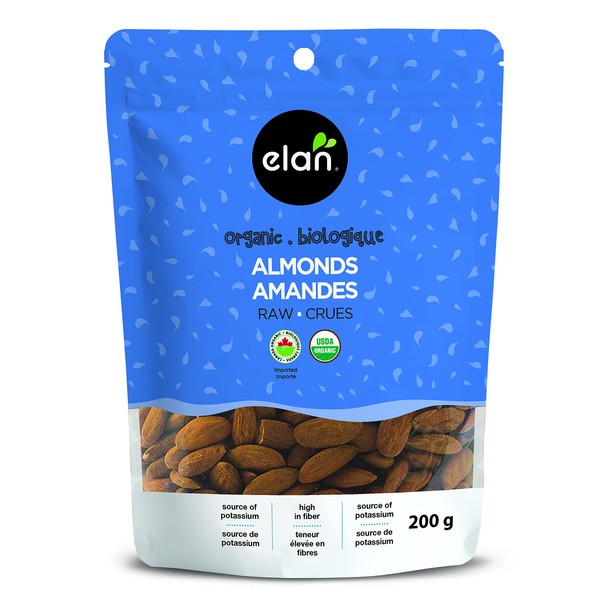 ELAN Organic Raw Almonds, Non-GMO, Vegan, Gluten-Free, Kosher, 200 g (1 Count)